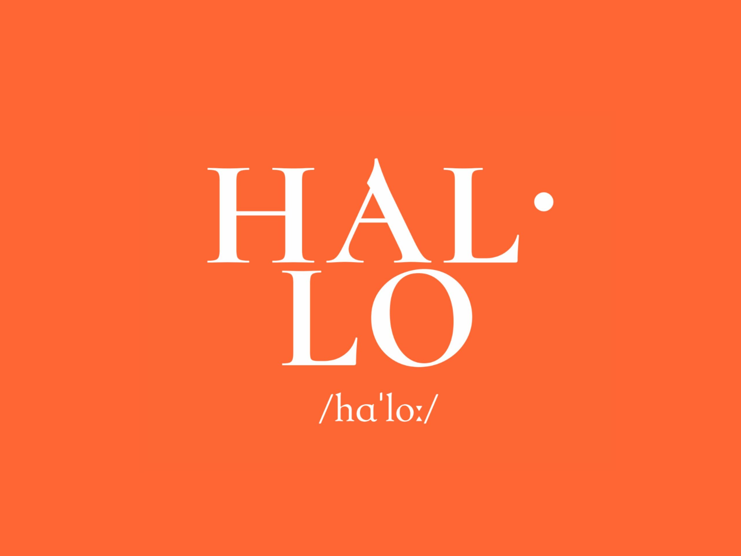 Dutch word hallo written in white on a orange background, meaning hello